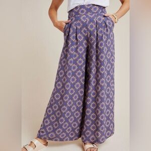 Anthropologie Maeve Navy and Beige Pallazzo Pants